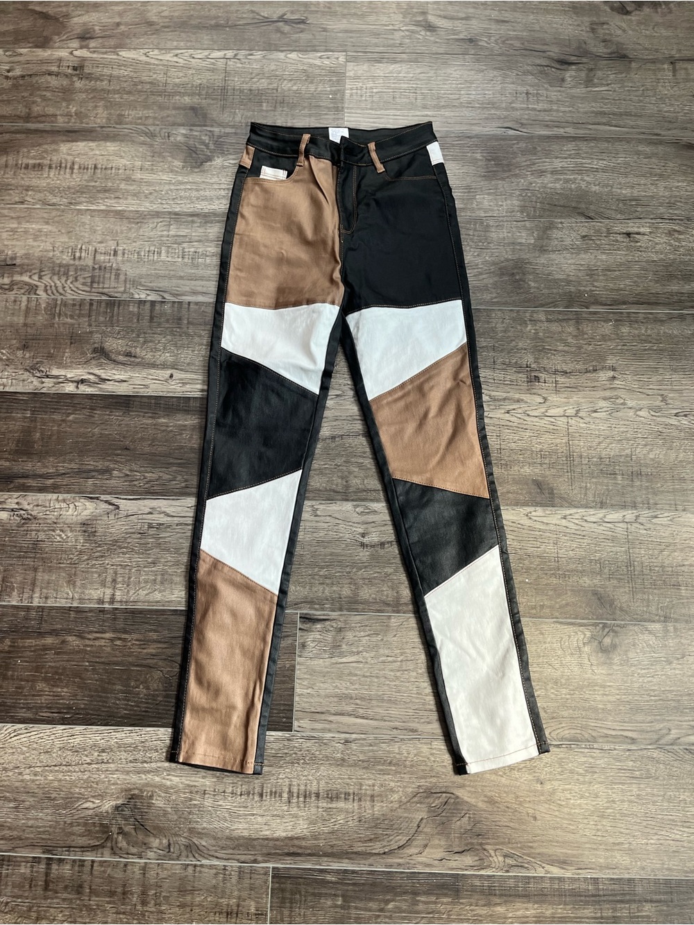 Colorblock High-Rise Skinny Jeans - Black, Brown & White